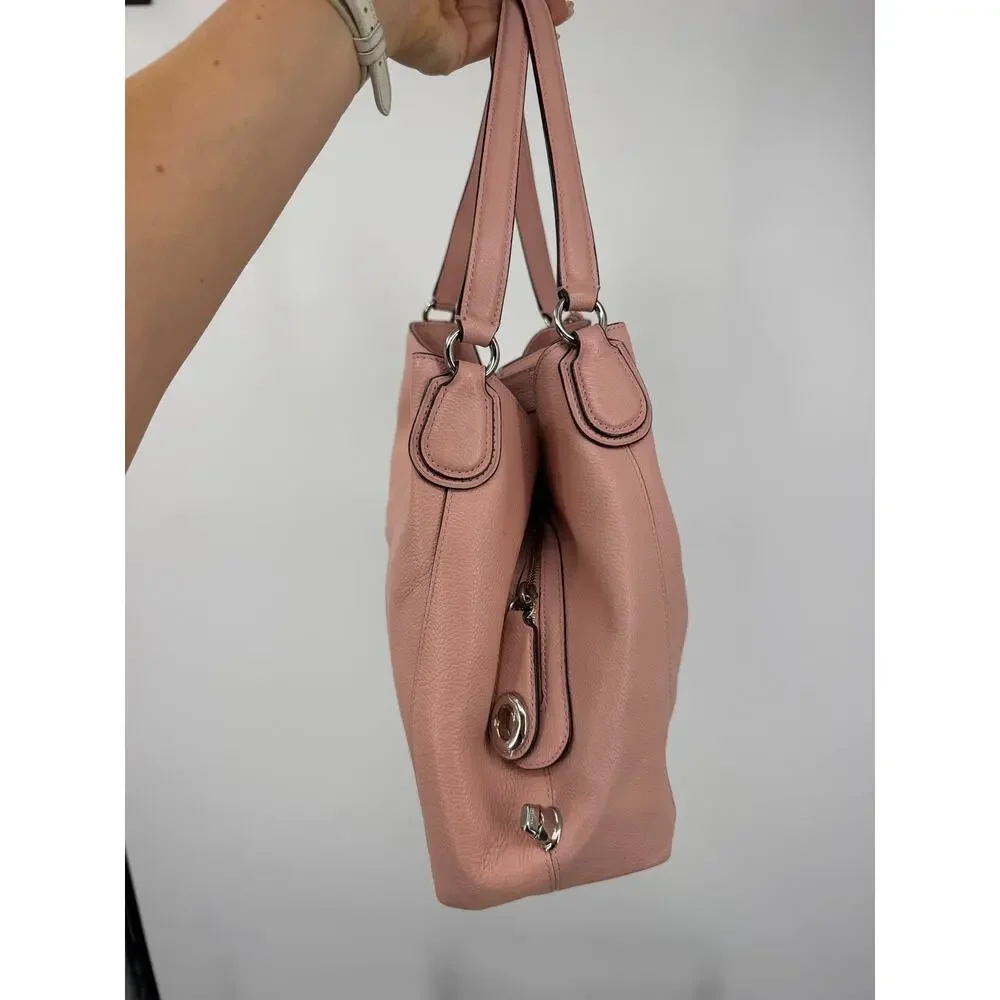 Coach Edie 31 Shoulder Bag Pink Pebbled Leather Hobo Tote Silver Hardware